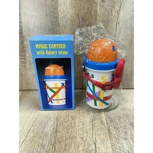 Vtg Pecoware Magic Canteen Bottle w/ Rotary Straw & Strap Original Box 90s NEW